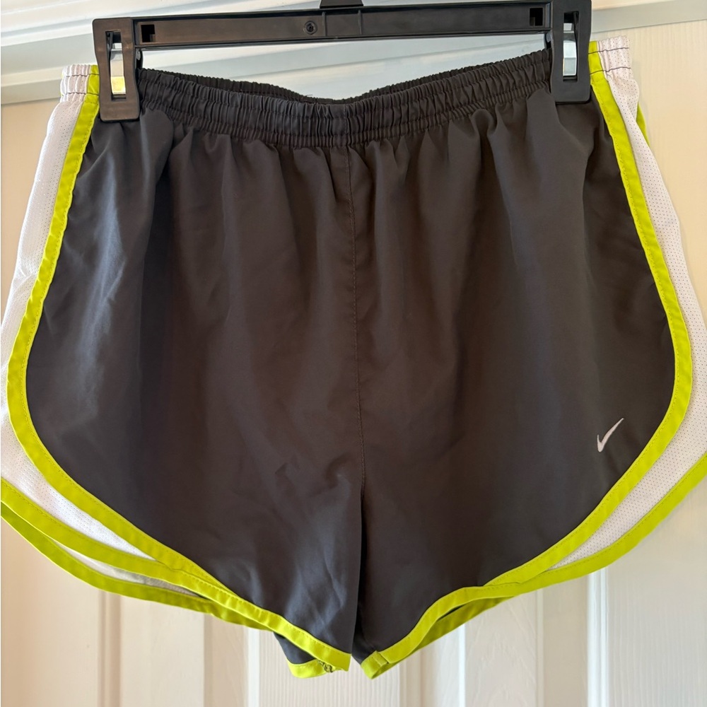 Nike Women's Black and Neon Yellow Athletic Shorts